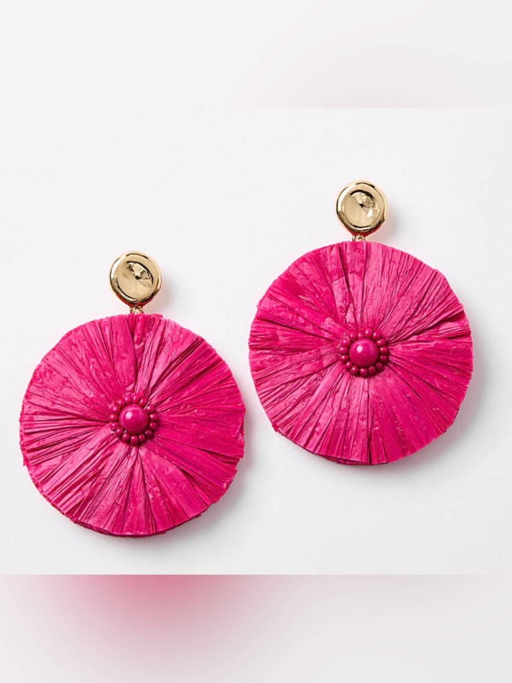 Brand new Loft Gold-Top Hot Pink Raffia Disc Drop Earrings